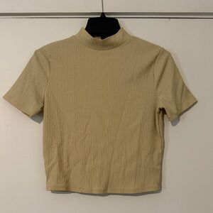 Ardene Ribbed Tan Mock Neck Tee
